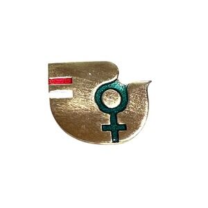 Vintage Gold Tone IWY Feminist Venus Symbol Enamel Pin  Green Red White Stripe